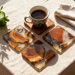 Wooden and Resin Coaster Set – Heat Resistant (4pcs)